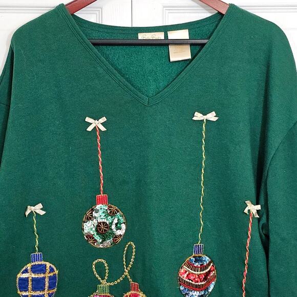 Vintage Bobbie Brooks Woman Plus Christmas Sweatshirt 26/28W Beaded Sequins - Picture 3 of 9